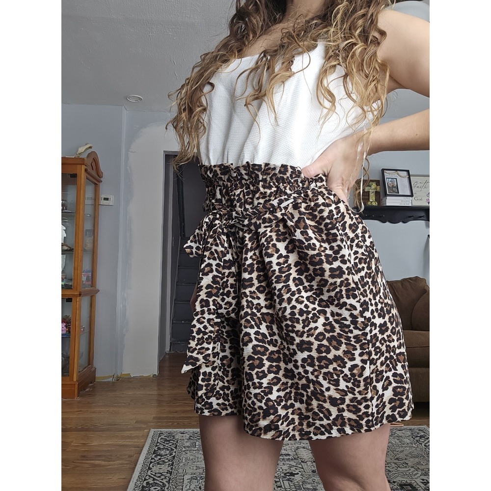 New Lily Rose Romper White Animal Print Brown Leopard Spaghetti Strap Cheetah